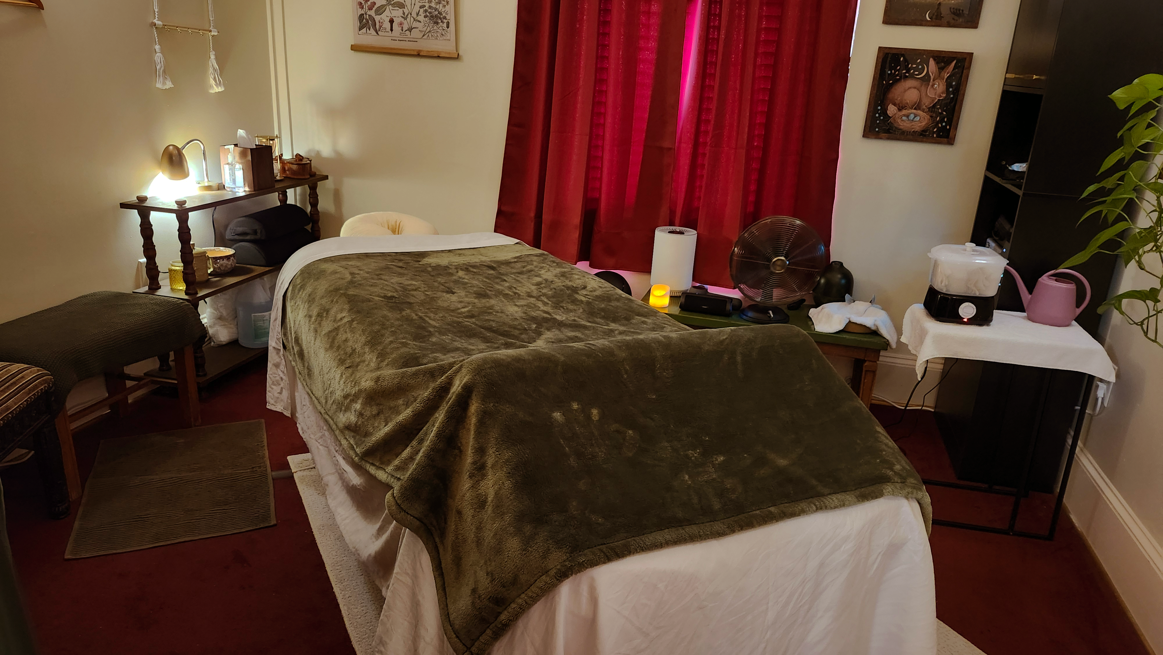 Massage table prepared in Sonya Claire's treatment room